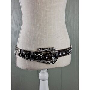 Brown Western Leather Belt Rhinestone Rodeo Queen Sparkle 36 M Cross Biker Punk